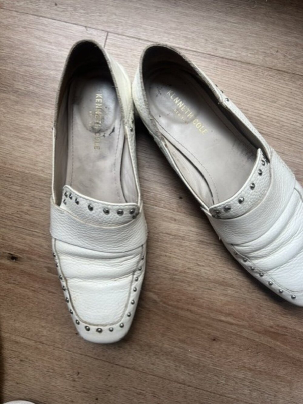 White studded leather flats